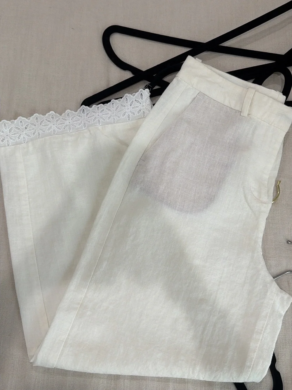 Women's Cream Linen Lace pants